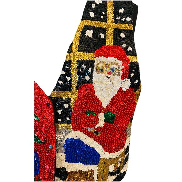 Bali Gem Sequin Vest Santa and a Christmas Tree Women's Size Medium - Picture 2 of 11